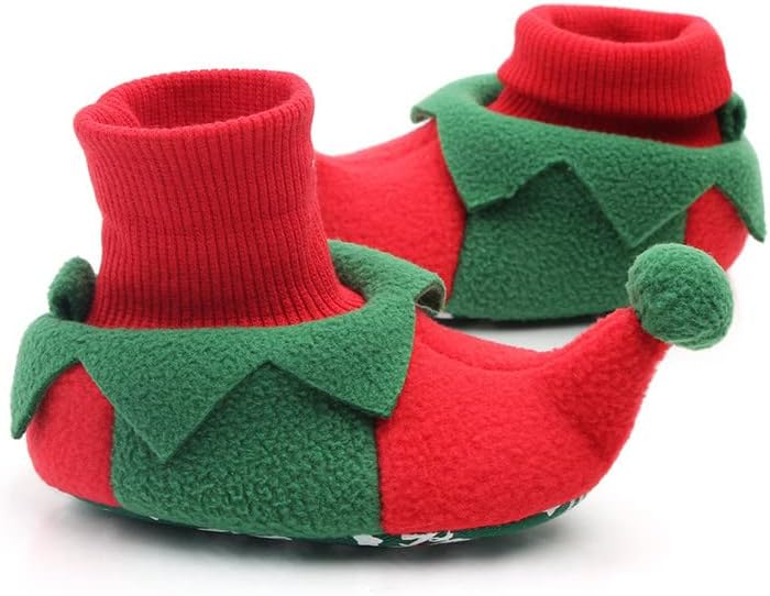 DSORVICD Newborn Baby Christmas Shoes Santa Slippers Booties Elf Fleece Shoes Winter Warm First Walking Shoes - Image 2